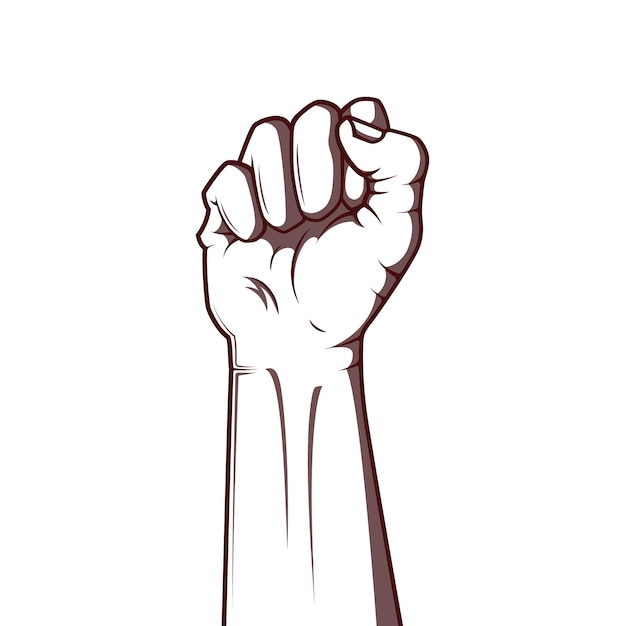 Ilustración vectorial en blanco y negro de un puño cerrado en señal de protesta.