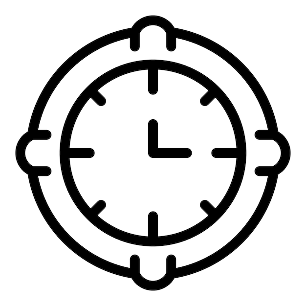 Ilustración vectorial en blanco y negro de un reloj minimalista dentro de un marco circular