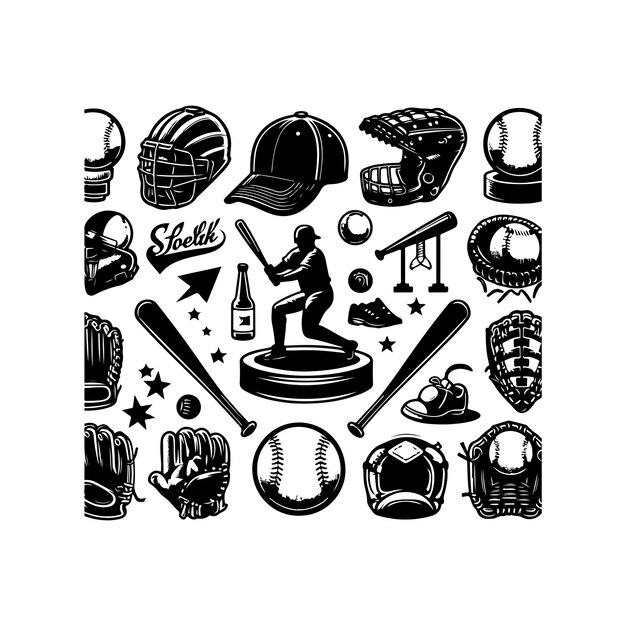 Ilustración vectorial en blanco y negro de la silueta de un jugador de béisbol vectorial