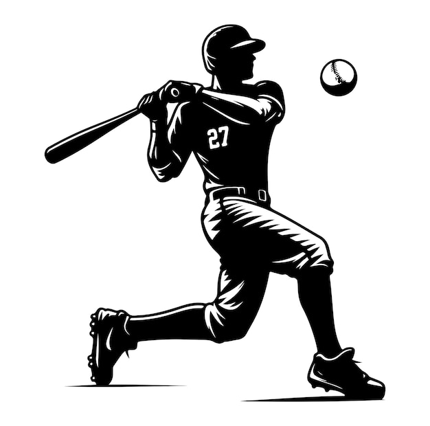 Vector ilustración vectorial en blanco y negro de la silueta de un jugador de béisbol