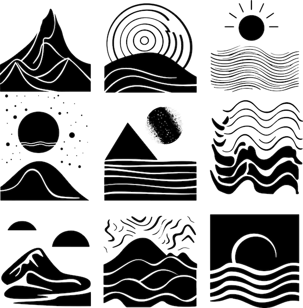 Ilustración vectorial en blanco y negro de la silueta de la línea de arte del estandarte abstracto