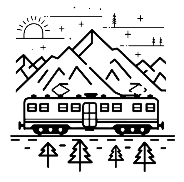 Vector ilustración vectorial en blanco y negro de la silueta del tren de la locomotora