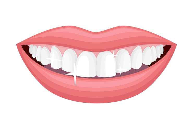 Vector ilustración vectorial de la boca sonriente que muestra dientes blancos y sanos