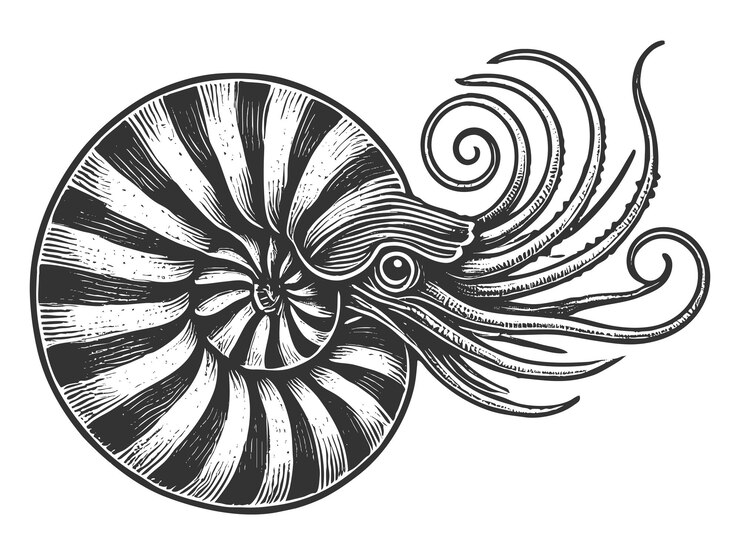 Vector ilustración vectorial del boceto grabado de nautilus
