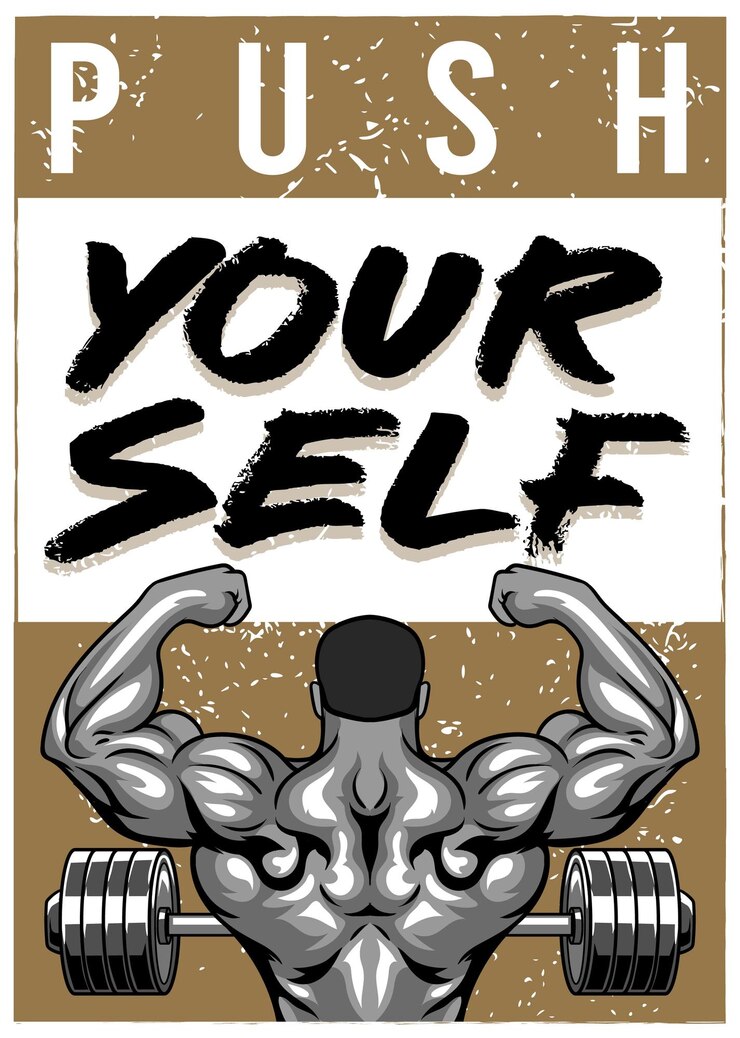 Vector ilustración vectorial de body builder y barbell con ilustración vintage disponible para póster