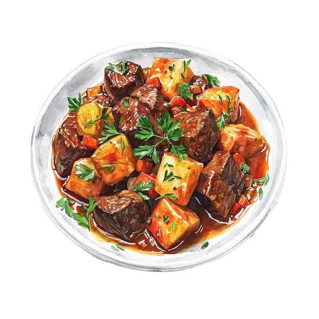 Vector ilustración vectorial de boeuf bourguignon en estilo acuarela