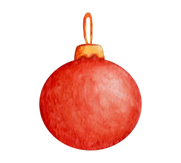 ilustración vectorial Bola de Navidad roja. Juguete navideño de cristal. Acuarela y textura de papel.