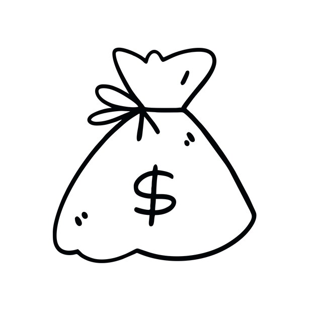 Ilustración vectorial de la bolsa de dinero dibujada a mano estilo Doodle Art