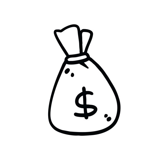 Ilustración vectorial de la bolsa de dinero dibujada a mano estilo Doodle Art