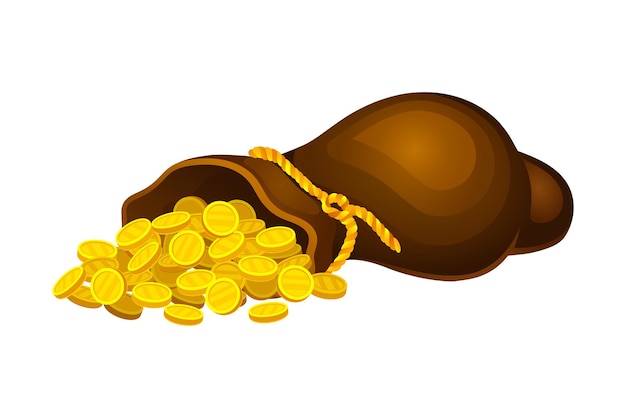 Ilustración vectorial de bolsa o saco lleno de monedas de oro