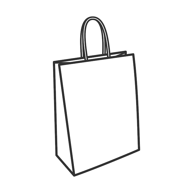 Ilustración vectorial de una bolsa de papel de compras blanca aislada sobre un fondo claro