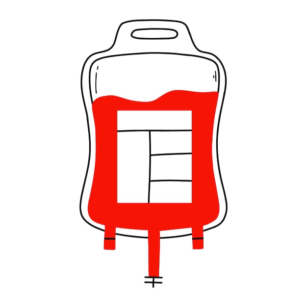 Ilustración vectorial de una bolsa de sangre estilo Doodle Bolsa de sangre donada Día Mundial del Donante de Sangre