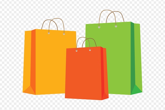 Ilustración vectorial de bolsas de compras de colores en un fondo transparente