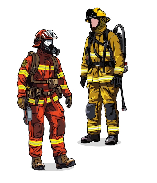 Ilustración vectorial de un bombero en uniforme Un bombero heroico en uniforme completo