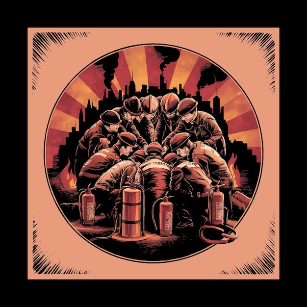 Ilustración vectorial de bomberos Diseño de camiseta