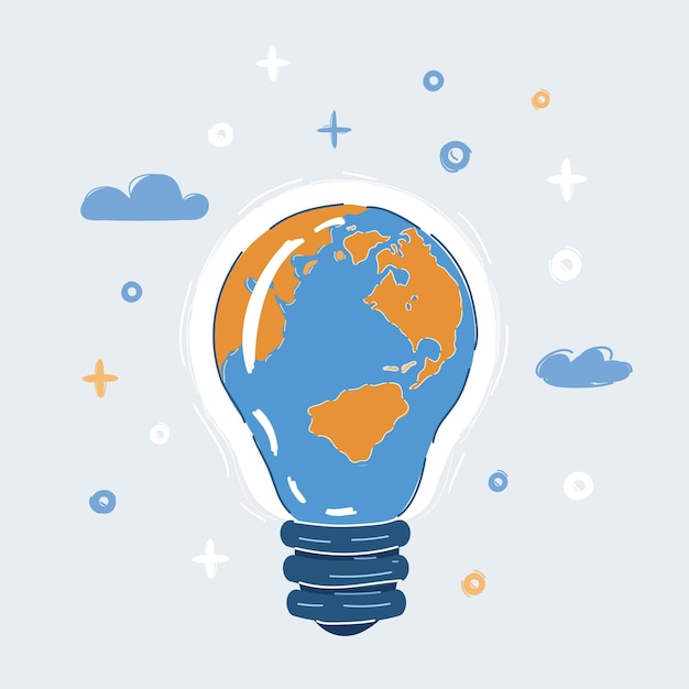 Ilustración vectorial de una bombilla eléctrica con un globo terrestre
