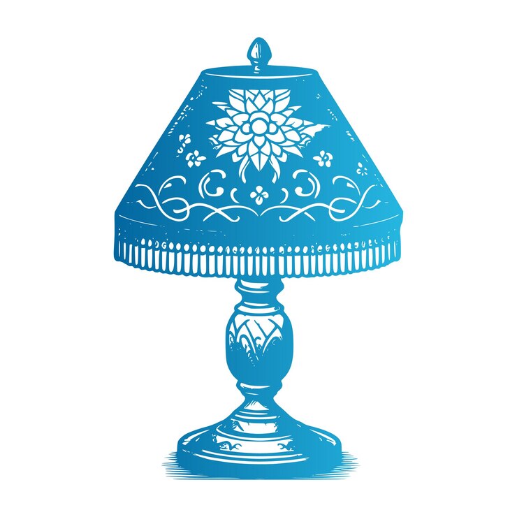 Vector ilustración vectorial de la bombilla de la lámpara de mesa plana azul sobre un fondo blanco