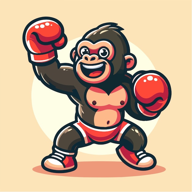 Ilustración vectorial de un bonito gorila de dibujos animados boxeando
