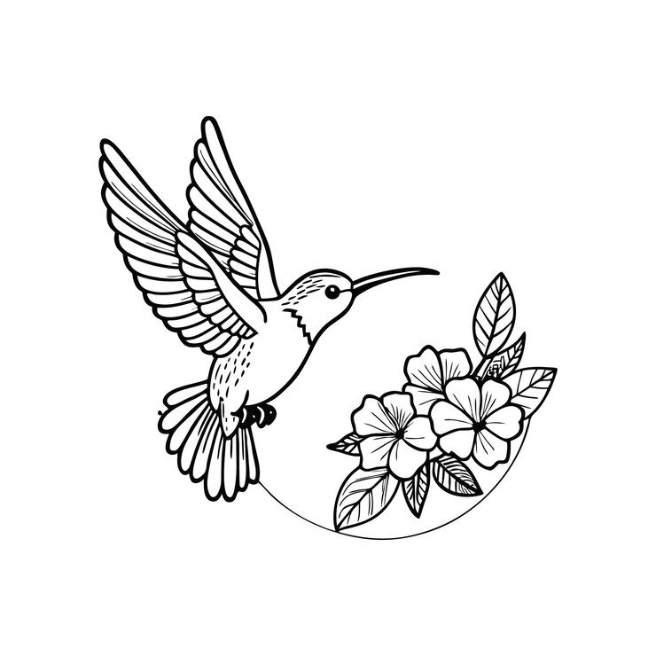 Ilustración vectorial de bordado de colibrí en flor