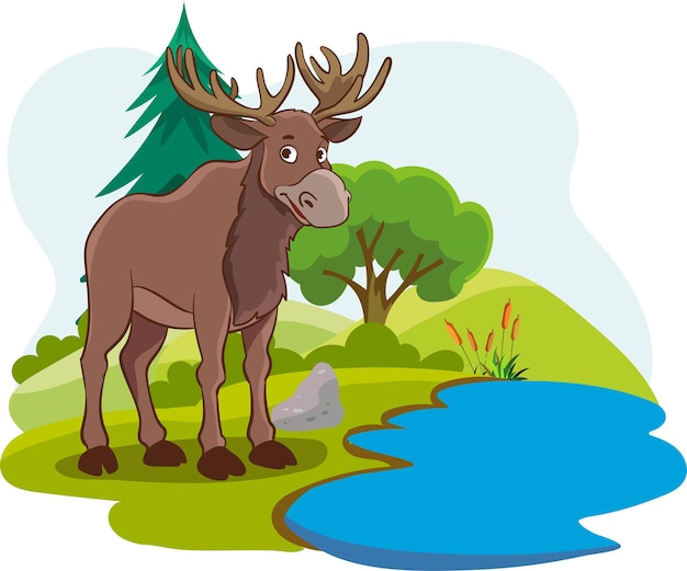 ilustración vectorial de bosque y ciervos
