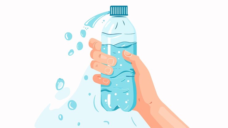 Vector ilustración vectorial de la botella de agua en la mano