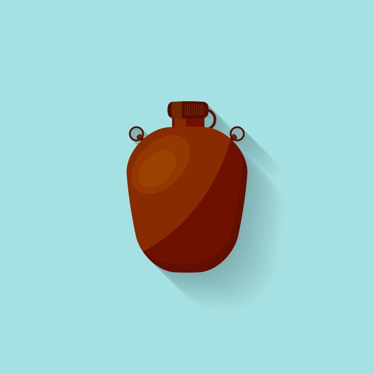 Vector ilustración vectorial de botella de bebida con agua en un estilo plano para acampar, hacer senderismo o viajar