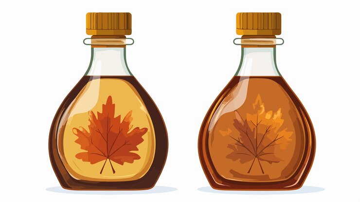 Vector ilustración vectorial de botella de jarabe de arce aislada en fondo blanco