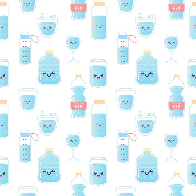 Ilustración vectorial de la botella de refresco de agua sin costura