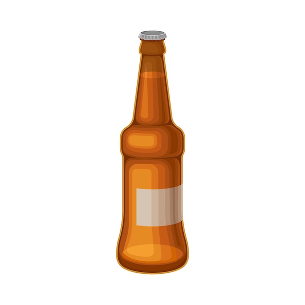 Ilustración vectorial de botella de vidrio llena de cerveza aislada en fondo blanco