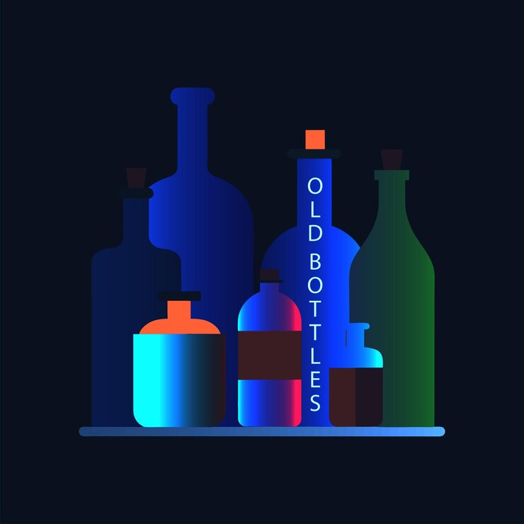 Vector ilustración vectorial de botellas antiguas en fondo de color
