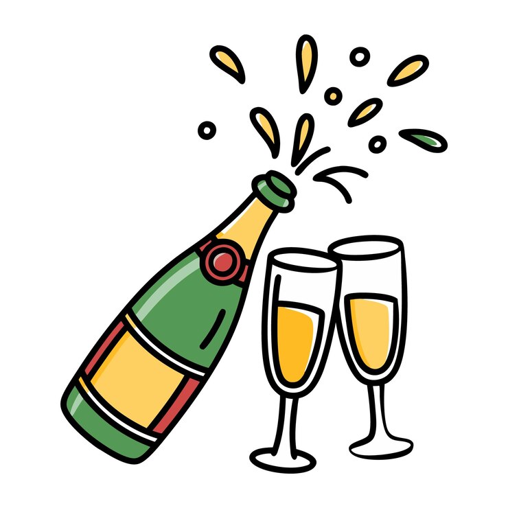 Ilustración vectorial de botellas de champán con vasos para tostar