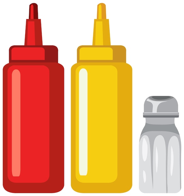 Ilustración vectorial de botellas de condimentos y agitadores