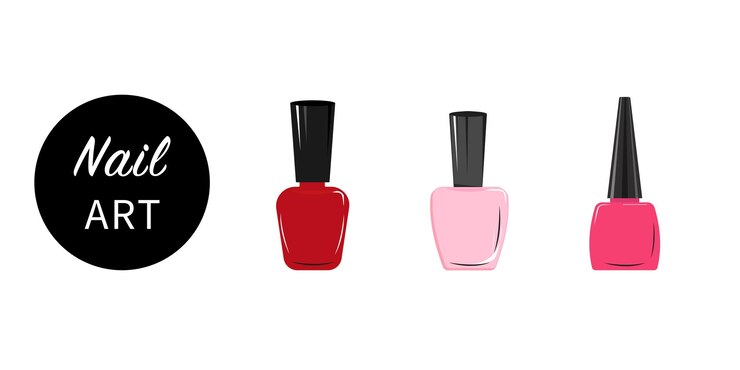 Vector ilustración vectorial de botellas de esmalte de uñas cosméticos para manicura