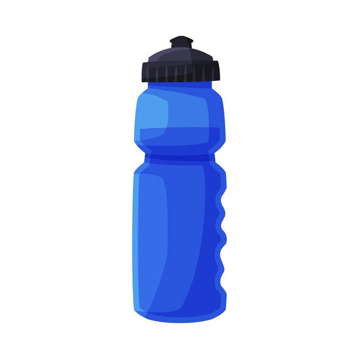 Vector ilustración vectorial de botellas de plástico azules para ejercicios y equipos deportivos sobre un fondo blanco