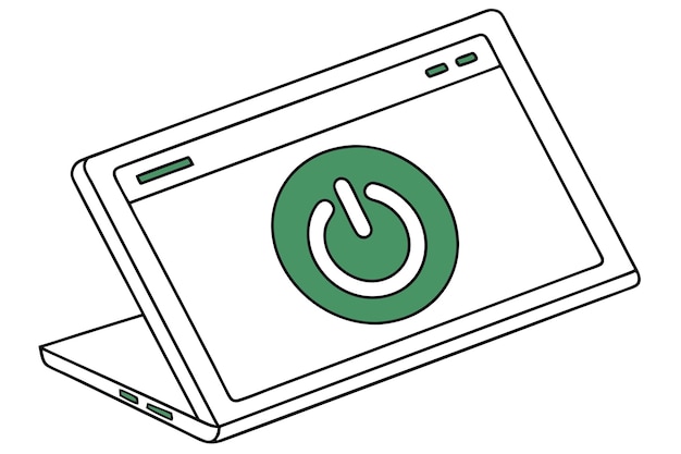 Ilustración vectorial del botón de encendido de la computadora portátil profesional EPS verde
