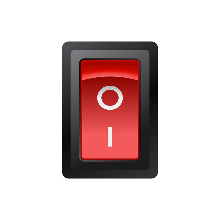 Vector ilustración vectorial del botón rojo realista en el elemento del botón de apagado para dispositivo eléctrico