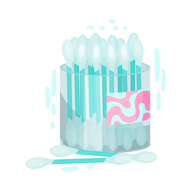 Ilustración vectorial de botones de algodón en envases de plástico aislados sobre un fondo blanco