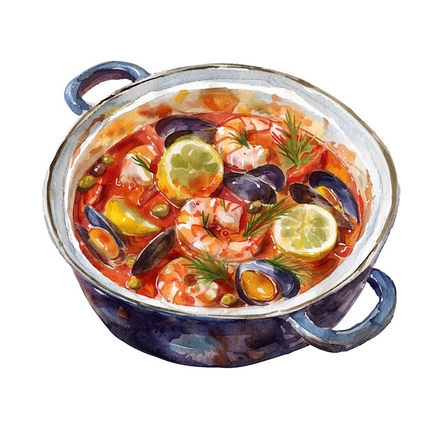 Ilustración vectorial de bouillabaisse en estilo acuarela