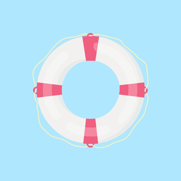 Ilustración vectorial de una boya salvavidas en colores rojo y gris sobre un fondo azul