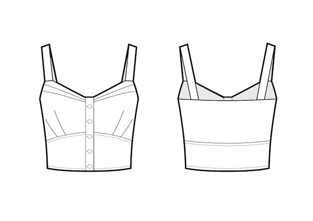 Ilustración vectorial de bralette de mujer frente y espalda