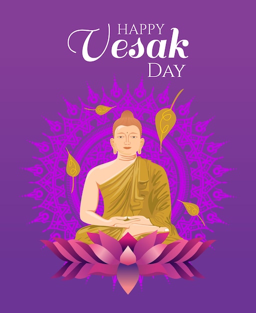 Ilustración vectorial de buda con saludos felices del día de waisak