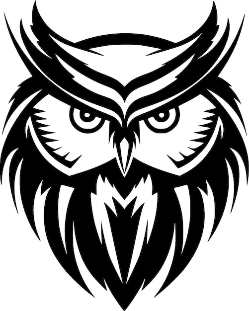 Ilustración vectorial de búho en blanco y negro