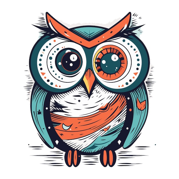 Vector ilustración vectorial de búho dibujada a mano con ojos grandes ilustración vectorial