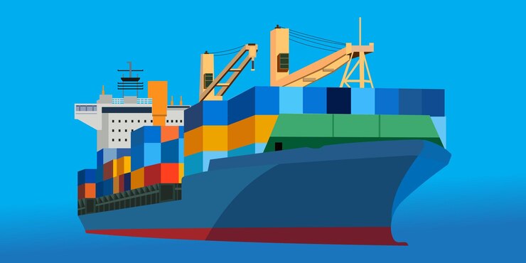 Ilustración vectorial de buques contenedores de carga aislados en eps de fondo blanco
