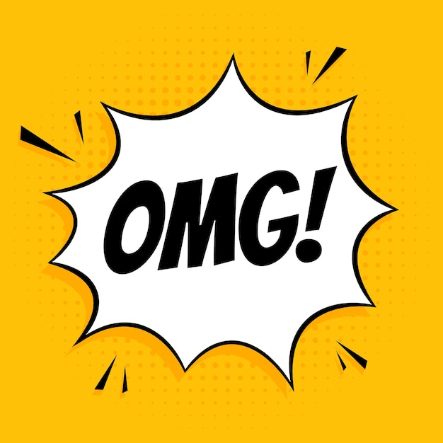 Ilustración vectorial de la burbuja del habla con la palabra omg sobre fondo amarillo Ilustración vectorial