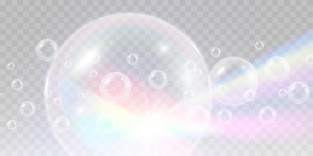 Vector ilustración vectorial de burbujas de aire y espuma de jabón sobre un fondo transparente