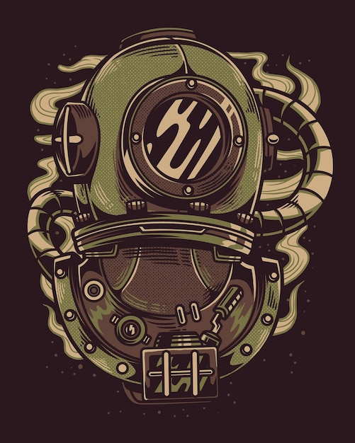 ilustración vectorial de un buzo usando una vieja herramienta de buceo