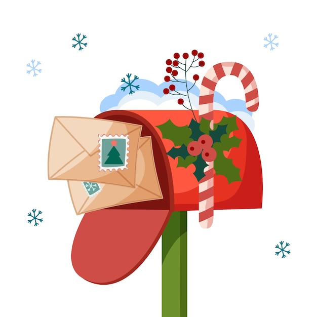 Vector ilustración vectorial de buzones vintage rojos decorados para las vacaciones de navidad