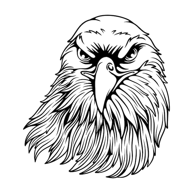 Vector ilustración vectorial cabeza de águila con la pose de acechar a su presa diseño en blanco y negro