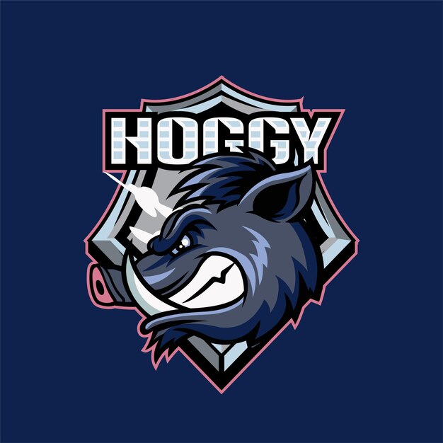 Ilustración vectorial Cabeza de cerdo en vista lateral con texto HOGGY Logotipo de Esport